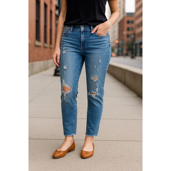 Judy Blue High Rise Straight Fit Jeans Distressed Denim Blue Women's 15 32 - Picture 1 of 12